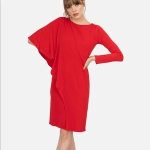 LAST TANGO Stretch Jersey Sheath Dress Batwing 3/4 Sleeve Scoop Neck Red Coral